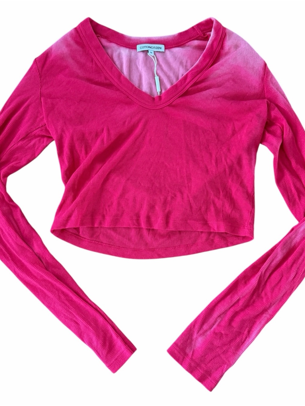 Cotton Citizen Pink V-Neck Long Sleeve Crop Top - Picture 4 of 7